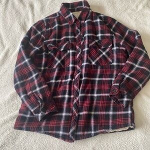 George Red and Black plaid fleece Lined shirt shacket​​​​